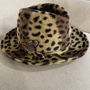 SELENTINO PETRO 100% GENUINE ROYAL BEAVER FEDORA 7 4 1/2 56 LEOPARD PRINT